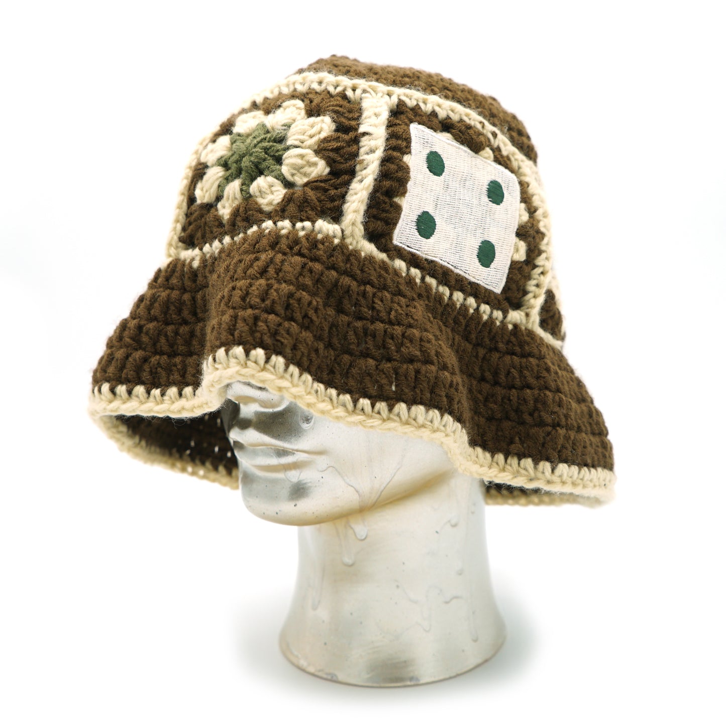 Knitted Dice Bucket Hat (Brown)