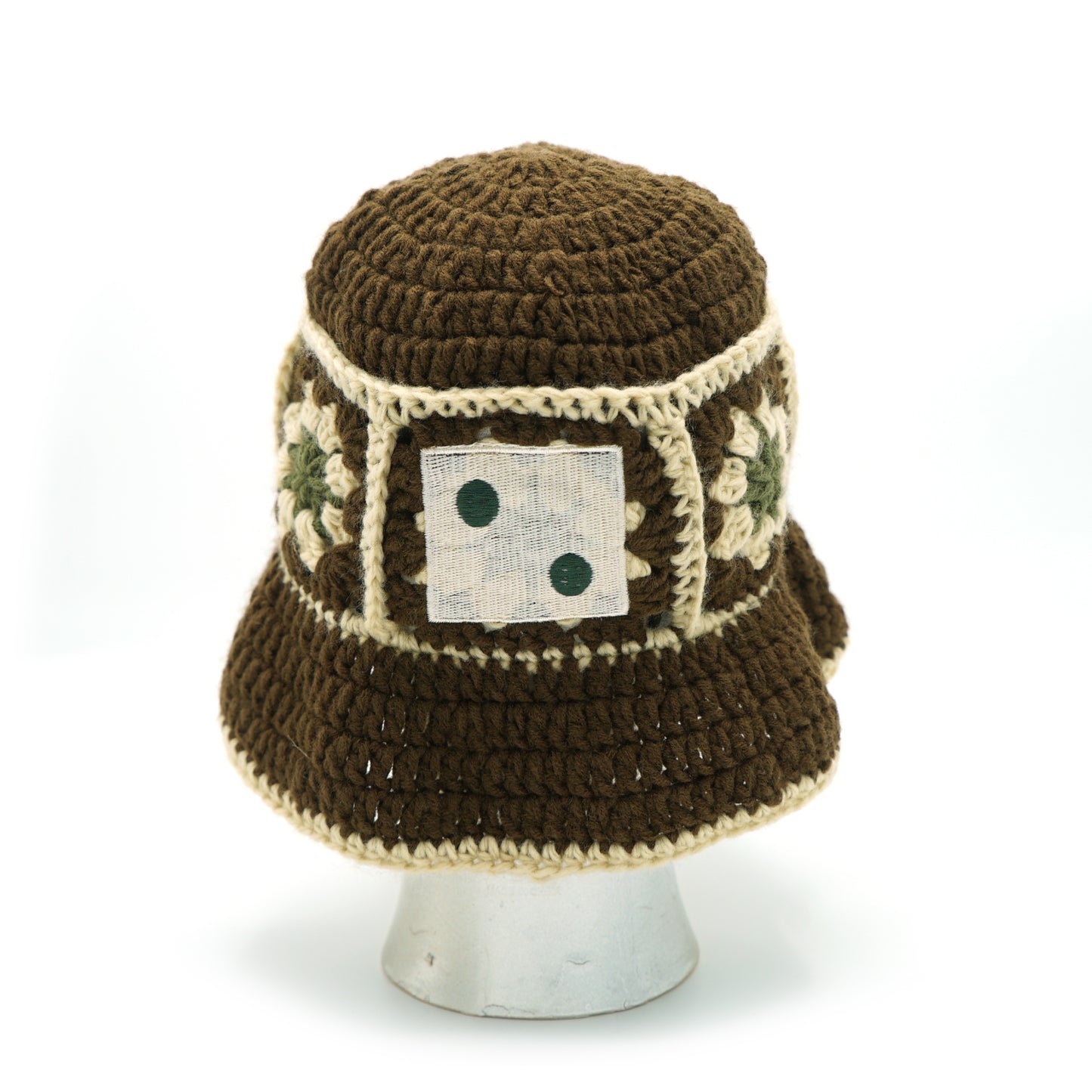 Knitted Dice Bucket Hat (Brown)