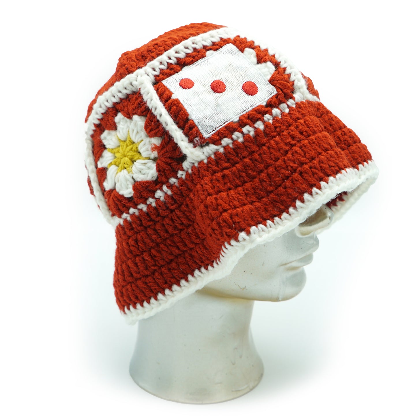Knitted Dice Bucket Hat (Red)